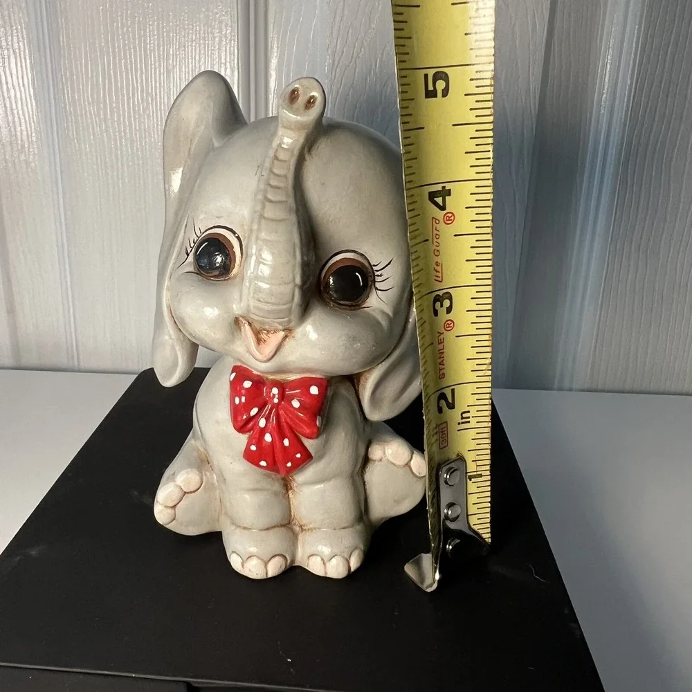 Baby Elephant Piggy‎ Bank Red Polka Dot Bow-Millis-Vintage